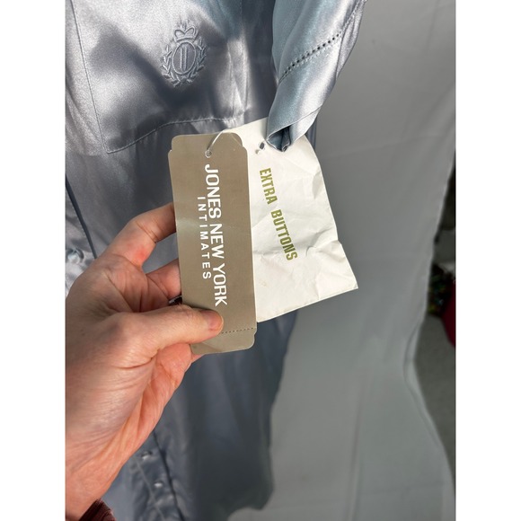 Jones New York Intimates L Satin Nightgown Silver Button Front Sleep Shirt NWT - Picture 4 of 7